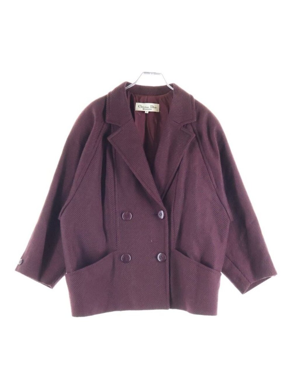 Dior Herringbone Double Short Coat Burgundy